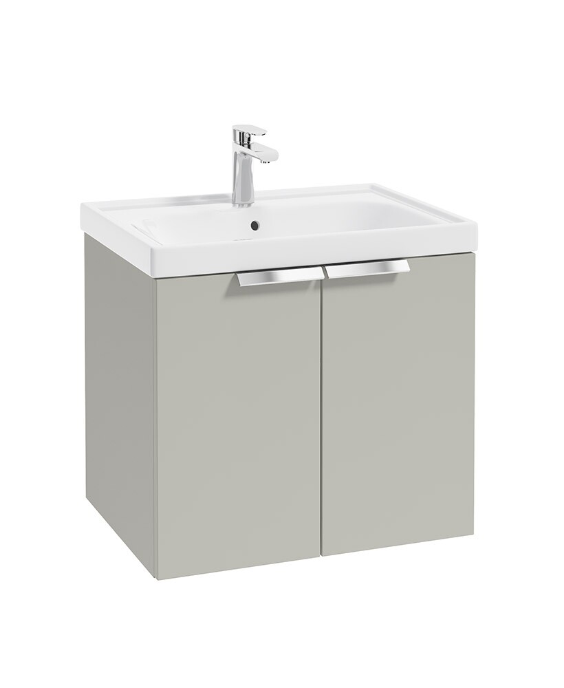 SONAS STOCKHOLM 60cm Two Door Wall Hung Matt Arctic Grey Vanity Unit - Brushed Chrome Handles