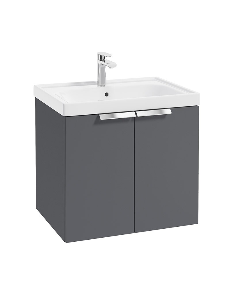 SONAS STOCKHOLM 60cm Two Door Wall Hung Matt Midnight Grey Vanity Unit - Brushed Chrome Handles