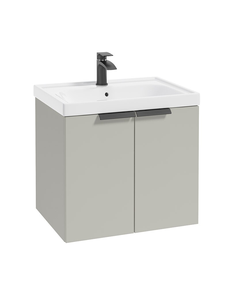 SONAS STOCKHOLM 60cm Two Door Wall Hung Matt Arctic Grey Vanity Unit - Matt Black Handles