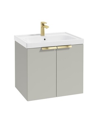 SONAS STOCKHOLM 60cm Two Door Wall Hung Matt Arctic Grey Vanity Unit - Brushed Gold Handles