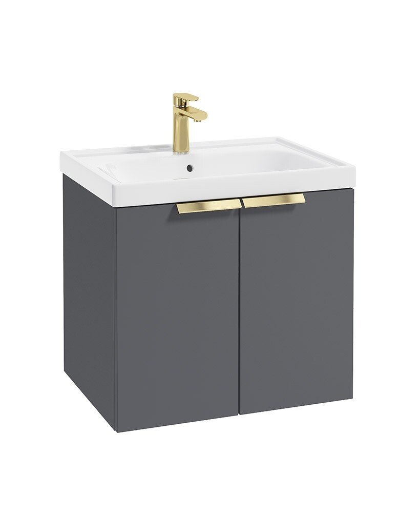 SONAS STOCKHOLM 60cm Two Door Wall Hung Matt Midnight Grey Vanity Unit - Brushed Gold Handles