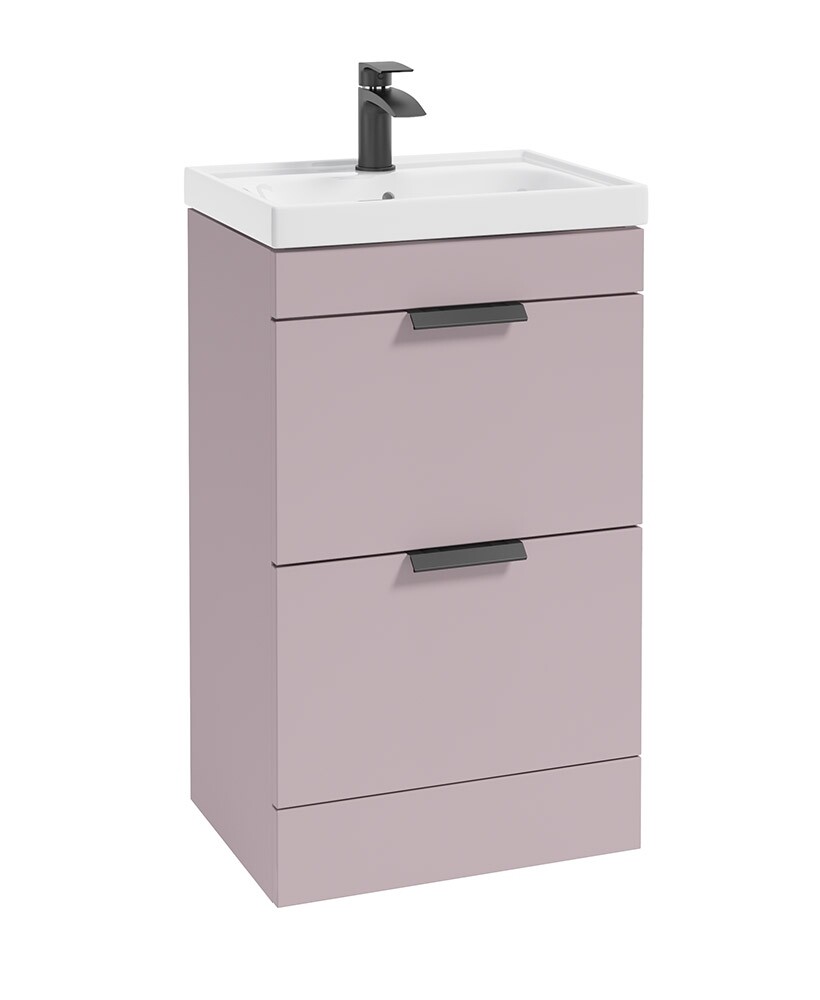 SONAS STOCKHOLM 50cm Two Drawer Floor Standing Matt Cashmere Pink Vanity Unit - Matt Black Handles
