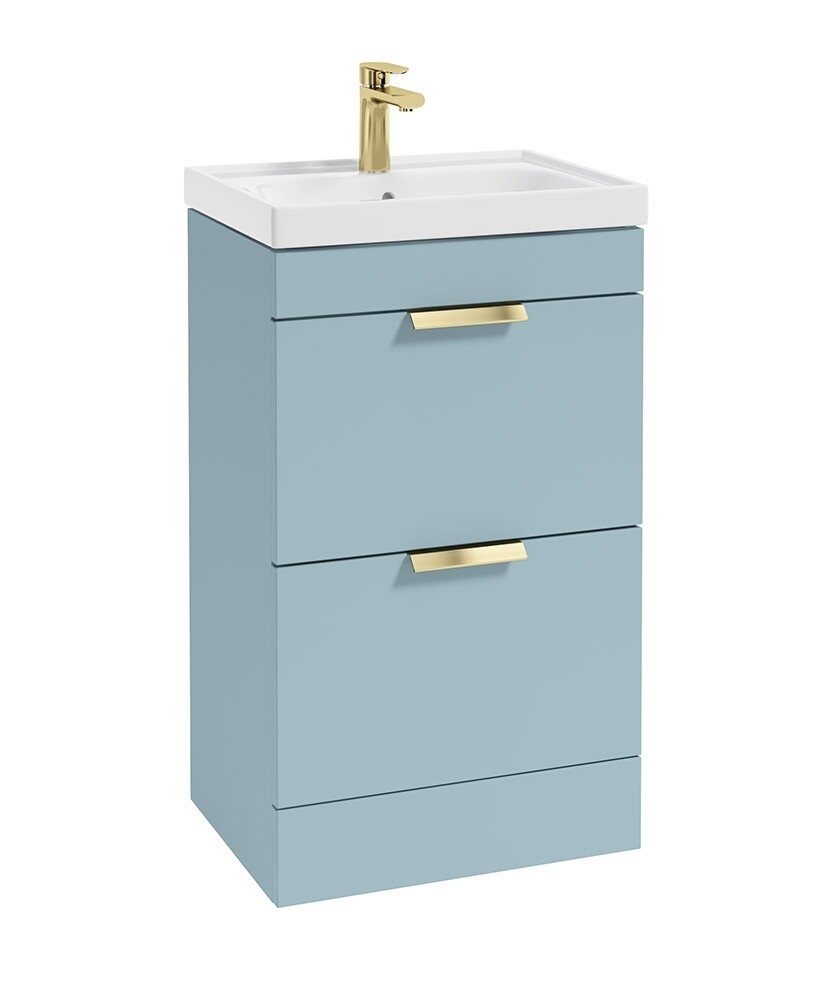 SONAS STOCKHOLM 50cm Two Drawer Floor Standing Matt Morning Sky Blue Vanity Unit - Brushed Gold Handles