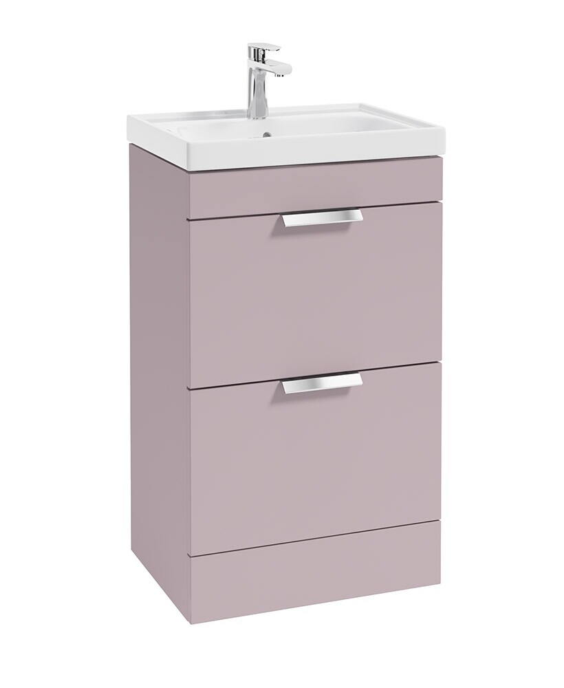 SONAS STOCKHOLM 50cm Two Drawer Floor Standing Matt Cashmere Pink Vanity Unit - Brushed Chrome Handles