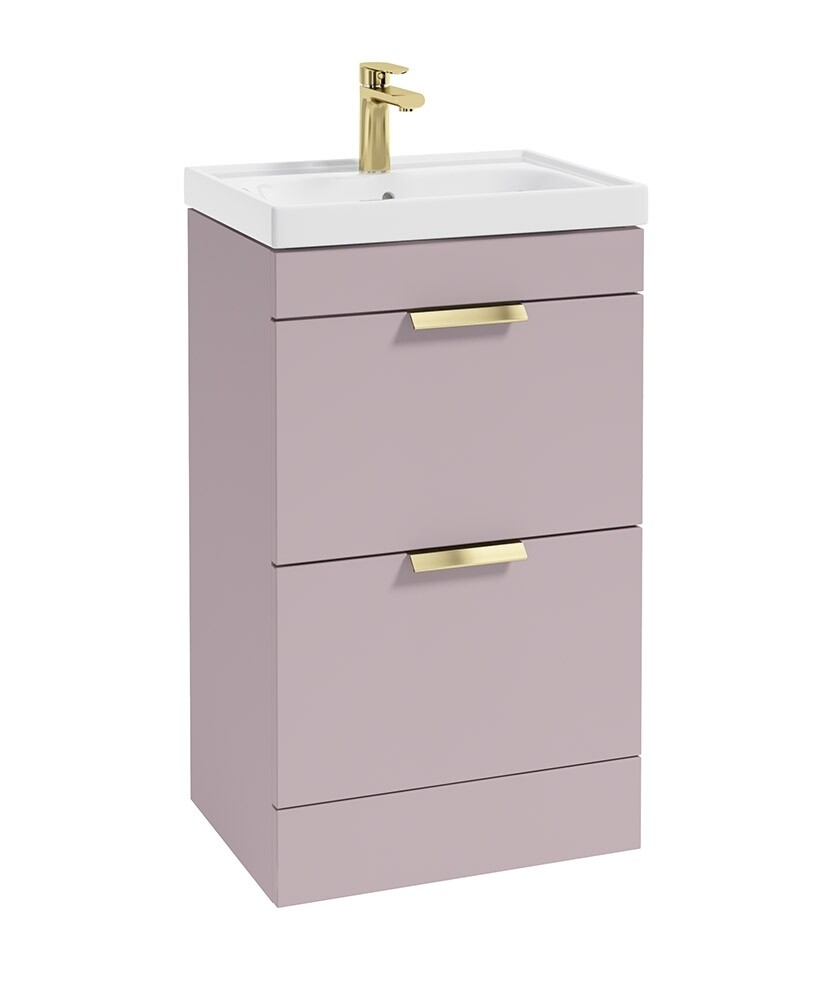 SONAS STOCKHOLM 50cm Two Drawer Floor Standing Matt Cashmere Pink Vanity Unit - Brushed Gold Handles