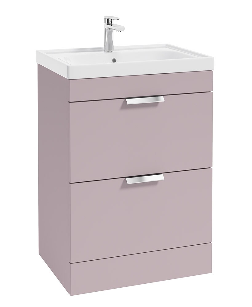 SONAS STOCKHOLM 60cm Two Drawer Floor Standing Matt Cashmere Pink Vanity Unit - Brushed Chrome Handles