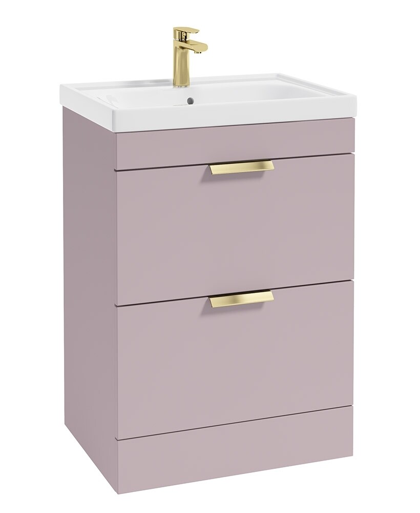 SONAS STOCKHOLM 60cm Two Drawer Floor Standing Matt Cashmere Pink Vanity Unit - Brushed Gold Handles