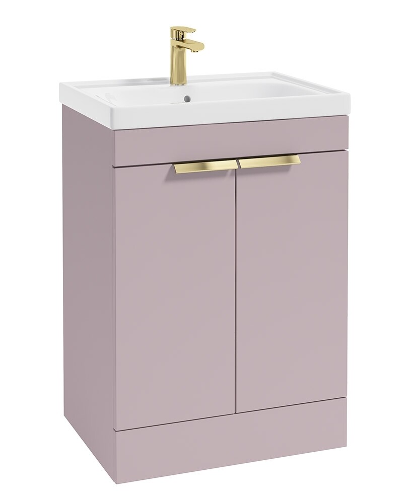 SONAS STOCKHOLM 60cm Two Door Floor Standing Matt Cashmere Pink Vanity Unit - Brushed Gold Handles