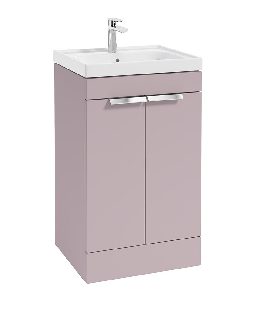SONAS STOCKHOLM 50cm Two Door Floor Standing Matt Cashmere Pink Vanity Unit - Brushed Chrome Handles