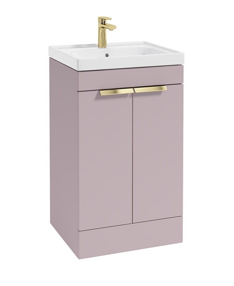 SONAS STOCKHOLM 50cm Two Door Floor Standing Matt Cashmere Pink Vanity Unit - Brushed Gold Handles