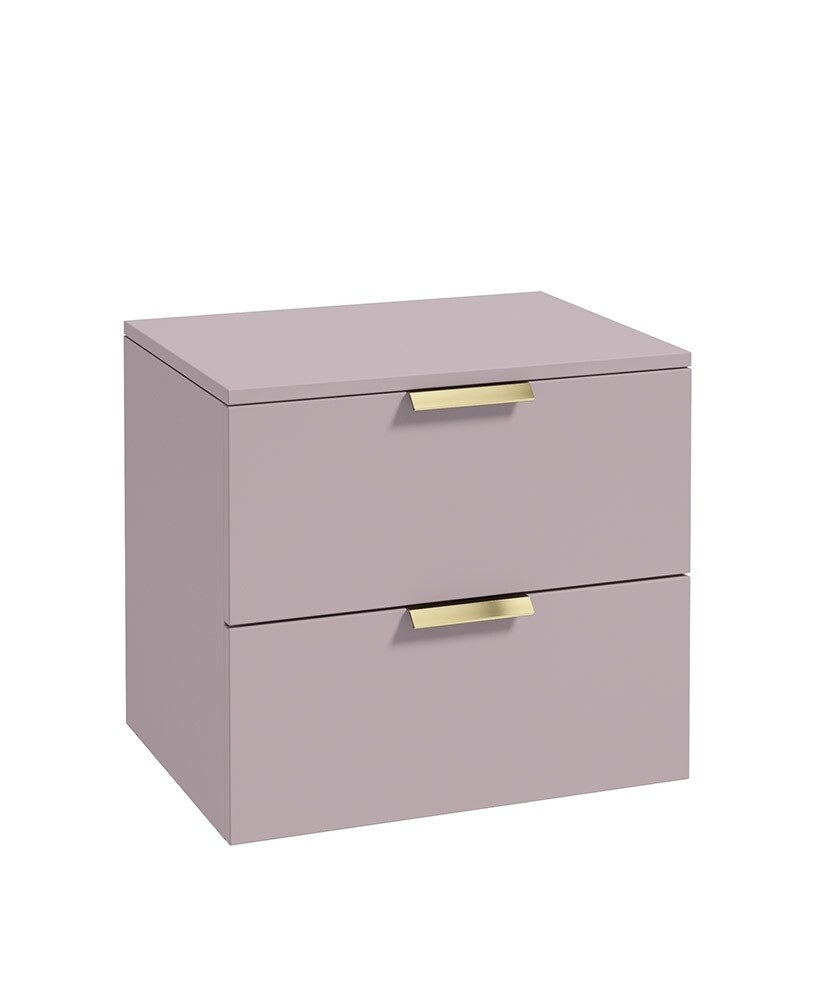 SONAS STOCKHOLM 60cm Two Drawer Wall Hung Matt Cashmere Pink Countertop Vanity Unit - Brushed Gold Handles