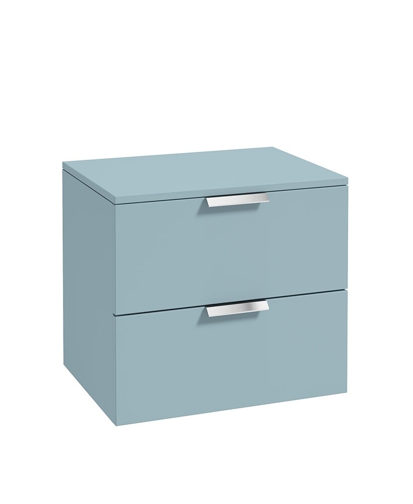 SONAS STOCKHOLM 60cm Two Drawer Wall Hung Matt Morning Sky Blue Countertop Vanity Unit - Brushed Chrome Handles