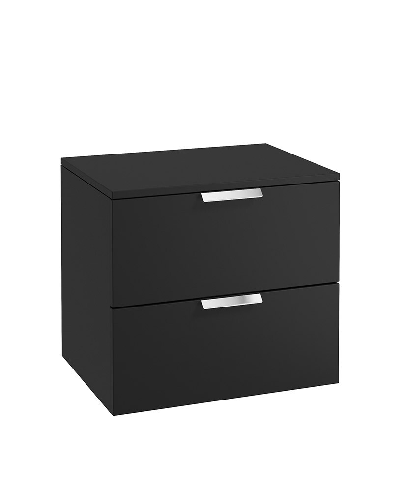 SONAS STOCKHOLM 60cm Two Drawer Wall Hung Matt Black Countertop Vanity Unit - Brushed Chrome Handles