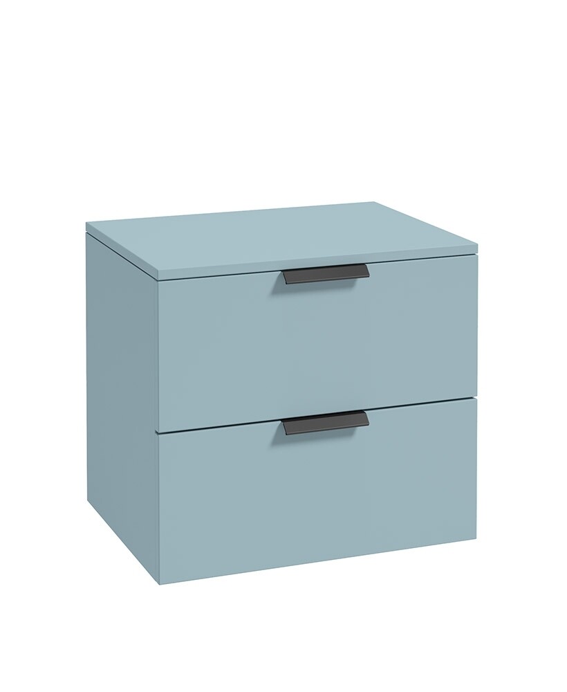 SONAS STOCKHOLM 60cm Two Drawer Wall Hung Matt Morning Sky Blue Countertop Vanity Unit - Matt Black Handles SONAS STOCKHOLM 60cm Two Drawer Wall Hung Matt Morning Sky Blue Countertop Vanity Unit - Matt Black Handles