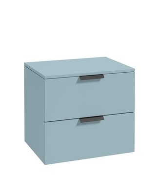 SONAS STOCKHOLM 60cm Two Drawer Wall Hung Matt Morning Sky Blue Countertop Vanity Unit - Matt Black Handles