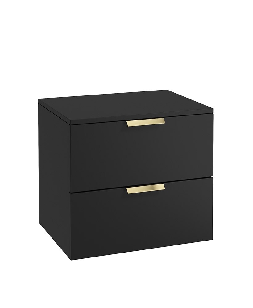 SONAS STOCKHOLM 60cm Two Drawer Wall Hung Matt Black Countertop Vanity Unit - Brushed Gold Handles SONAS STOCKHOLM 60cm Two Drawer Wall Hung Matt Black Countertop Vanity Unit - Brushed Gold Handles