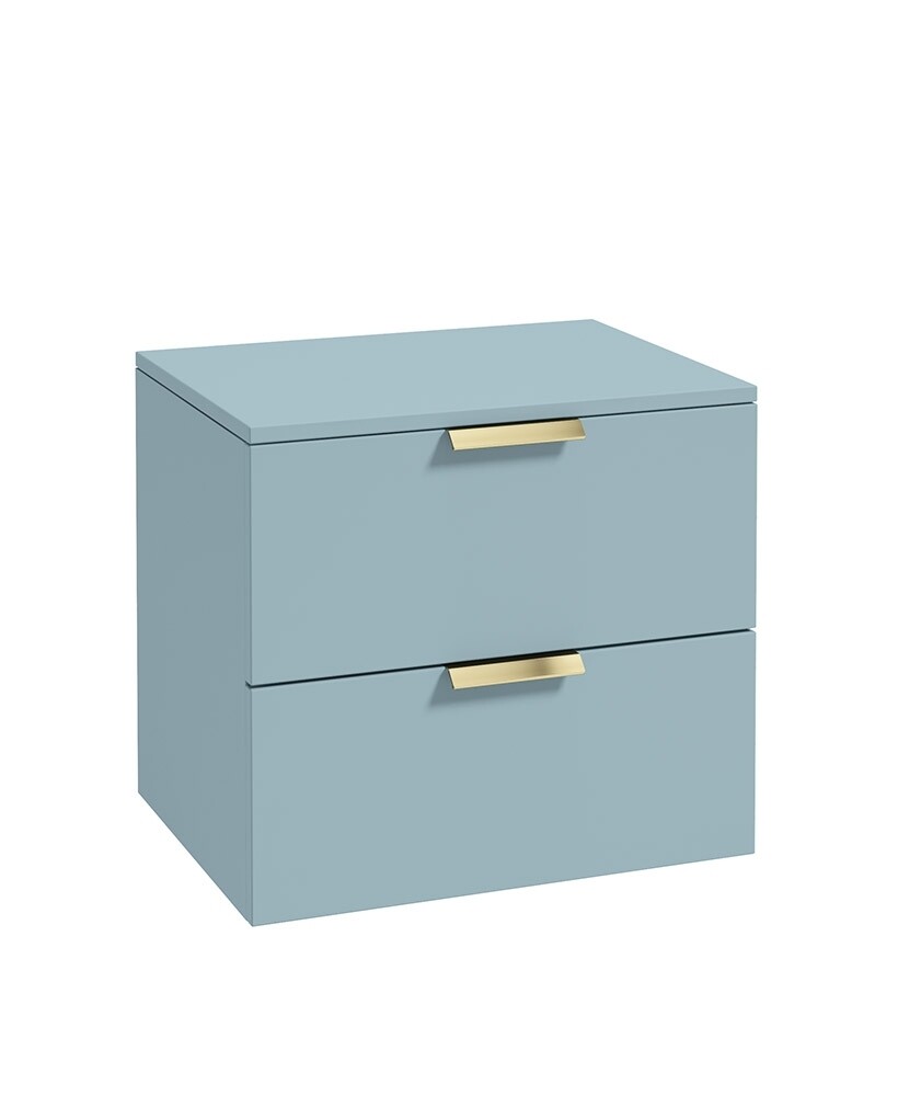 SONAS STOCKHOLM 60cm Two Drawer Wall Hung Matt Morning Sky Blue Countertop Vanity Unit - Brushed Gold Handles