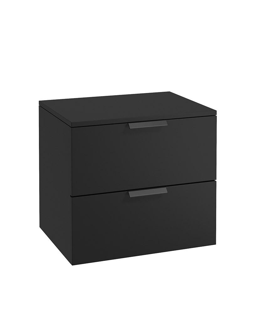SONAS STOCKHOLM 60cm Two Drawer Wall Hung Matt Black Countertop Vanity Unit - Matt Black Handles