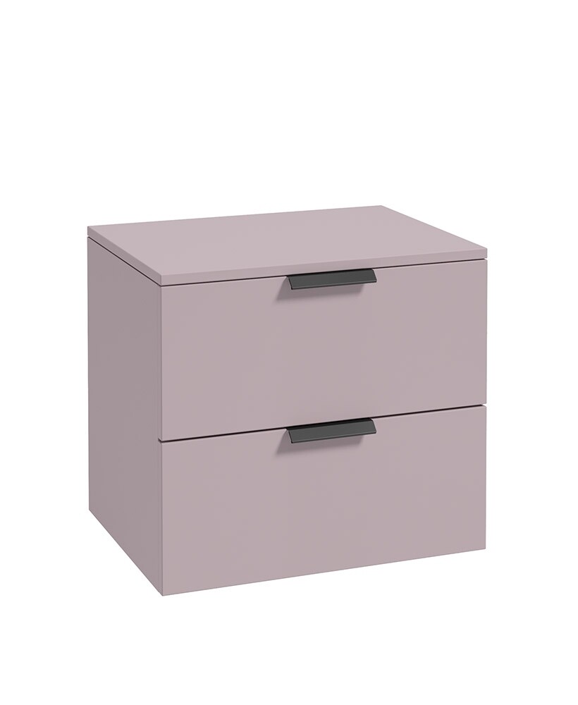SONAS STOCKHOLM 60cm Two Drawer Wall Hung Matt Cashmere Pink Countertop Vanity Unit - Matt Black Handles