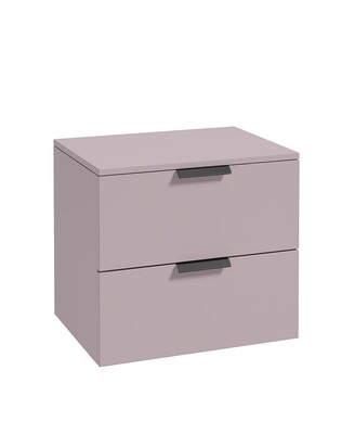 SONAS STOCKHOLM 60cm Two Drawer Wall Hung Matt Cashmere Pink Countertop Vanity Unit - Matt Black Handles