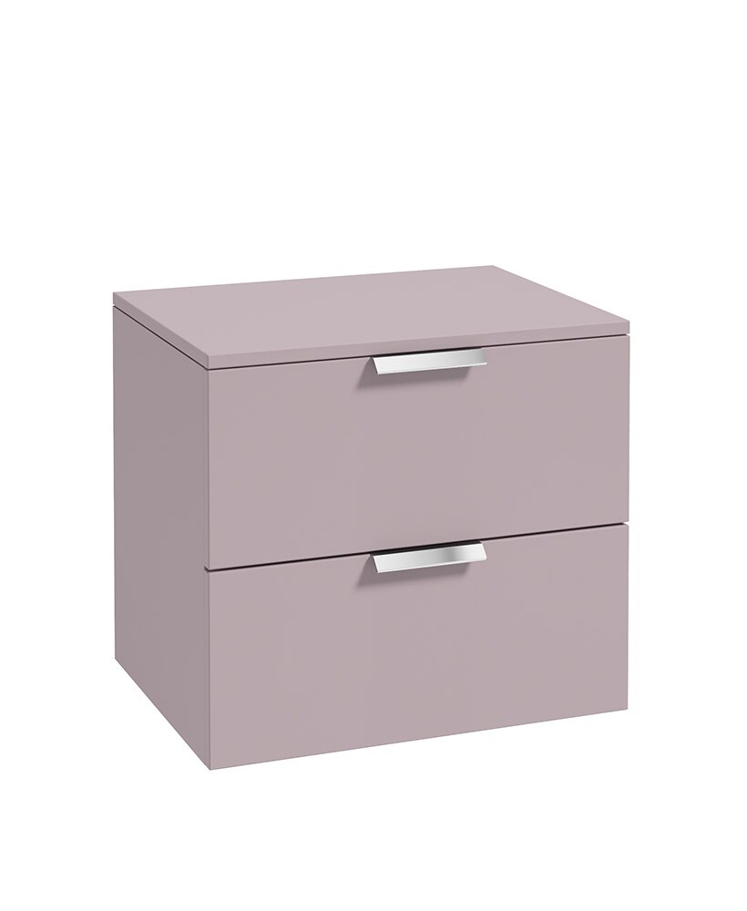 SONAS STOCKHOLM 60cm Two Drawer Wall Hung Matt Cashmere Pink Countertop Vanity Unit - Brushed Chrome Handles