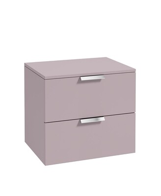 SONAS STOCKHOLM 60cm Two Drawer Wall Hung Matt Cashmere Pink Countertop Vanity Unit - Brushed Chrome Handles