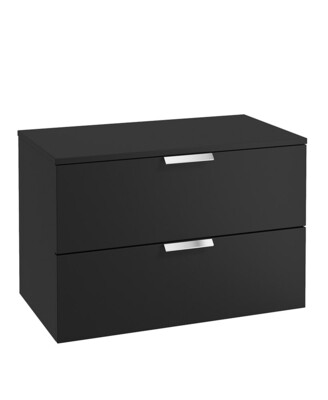 SONAS STOCKHOLM 80cm Two Drawer Wall Hung Matt Black Countertop Vanity Unit - Brushed Chrome Handles