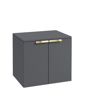 SONAS STOCKHOLM 60cm Two Door Countertop Wall Hung Midnight Grey Matt - Gold Handles
