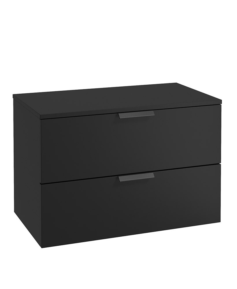 SONAS STOCKHOLM 80cm Two Drawer Wall Hung Matt Black Countertop Vanity Unit - Matt Black Handles