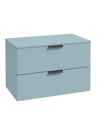 SONAS STOCKHOLM 80cm Two Drawer Wall Hung Matt Morning Sky Blue Countertop Vanity Unit - Matt Black Handles