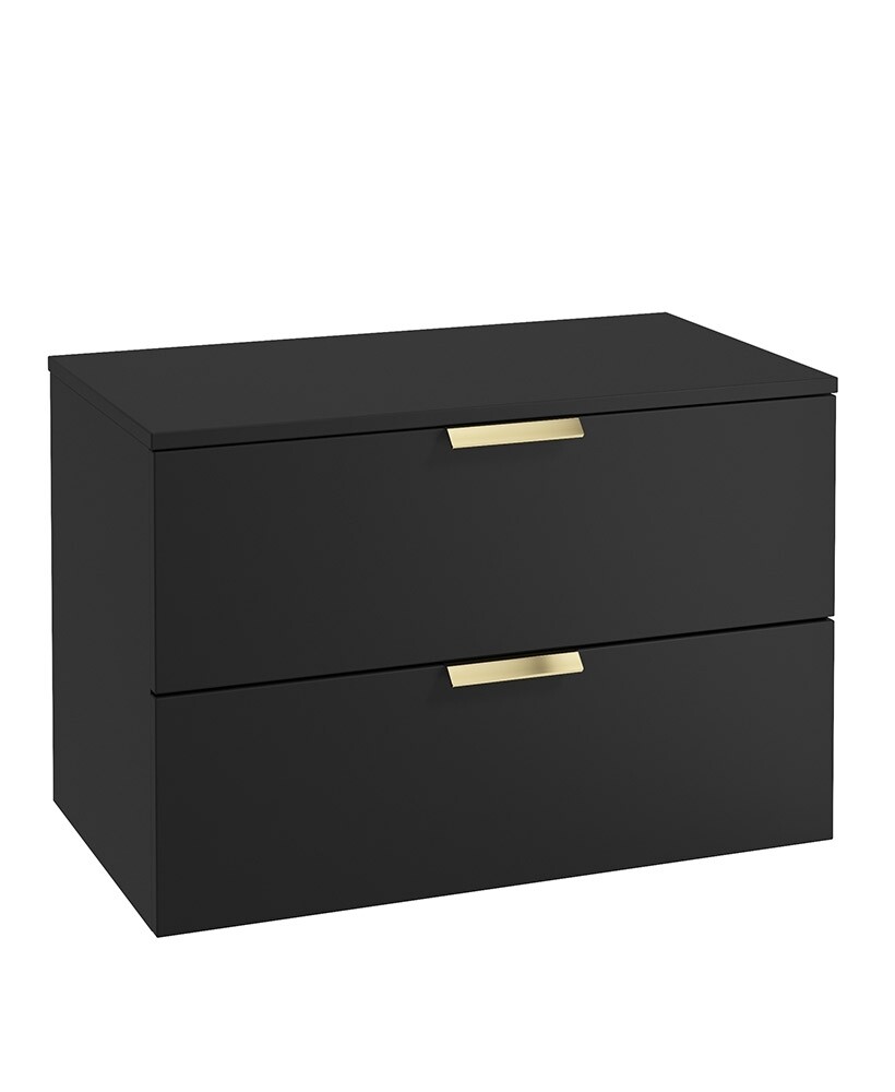 SONAS STOCKHOLM 80cm Two Drawer Wall Hung Matt Black Countertop Vanity Unit - Brushed Gold Handles