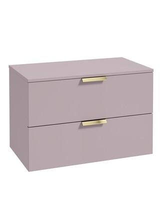 SONAS STOCKHOLM 80cm Two Drawer Wall Hung Matt Cashmere Pink Countertop Vanity Unit - Brushed Gold Handles