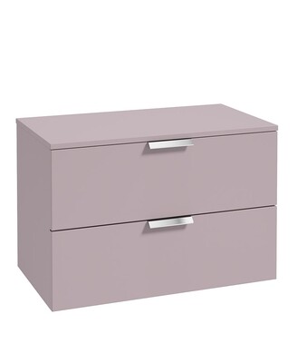 SONAS STOCKHOLM 80cm Two Drawer Wall Hung Matt Cashmere Pink Countertop Vanity Unit - Brushed Chrome Handles