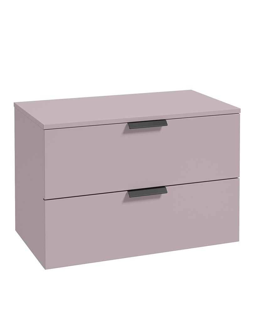 SONAS STOCKHOLM 80cm Two Drawer Wall Hung Matt Cashmere Pink Countertop Vanity Unit - Matt Black Handles