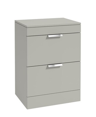 SONAS STOCKHOLM 60cm Floor Standing Two Drawer Matt Black Countertop Vanity Unit - Brushed Chrome Handle