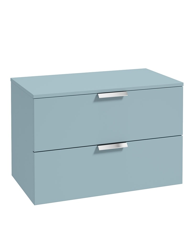SONAS STOCKHOLM 80cm Two Drawer Wall Hung Matt Morning Sky Blue Countertop Vanity Unit - Brushed Chrome Handles