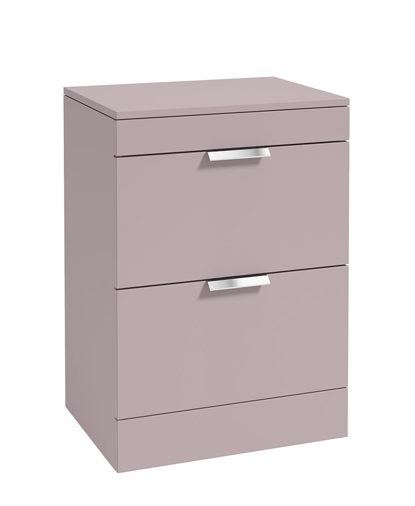 SONAS STOCKHOLM 60cm Floor Standing Two Drawer Matt Arctic Grey Countertop Vanity Unit - Brushed Chrome Handle