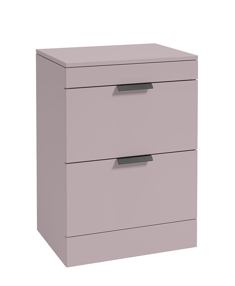 SONAS STOCKHOLM 60cm Floor Standing Two Drawer Matt Arctic Grey Countertop Vanity Unit - Matt Black Handle