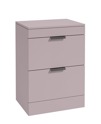 SONAS STOCKHOLM 60cm Floor Standing Two Drawer Matt Arctic Grey Countertop Vanity Unit - Matt Black Handle