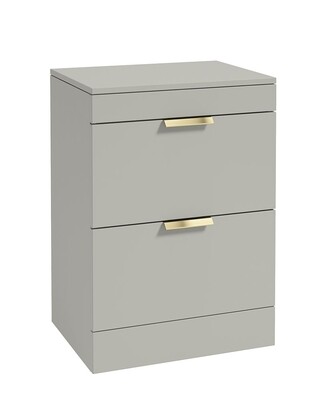 SONAS STOCKHOLM 60cm Floor Standing Two Drawer Matt Black Countertop Vanity Unit - Brushed Gold Handle