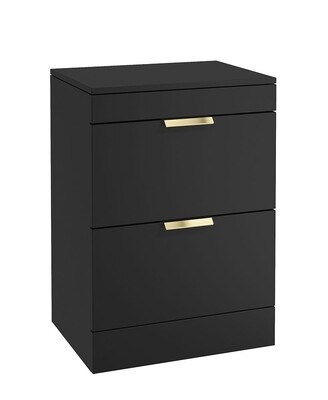 SONAS STOCKHOLM 60cm Floor Standing Two Drawer Matt Khaki Countertop Vanity Unit - Brushed Gold Handle