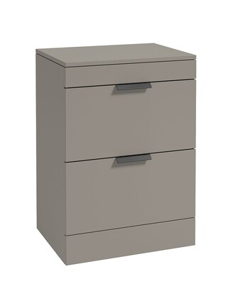 SONAS STOCKHOLM 60cm Floor Standing Two Drawer Matt Cashmere Pink Countertop Vanity Unit - Matt Black Handle