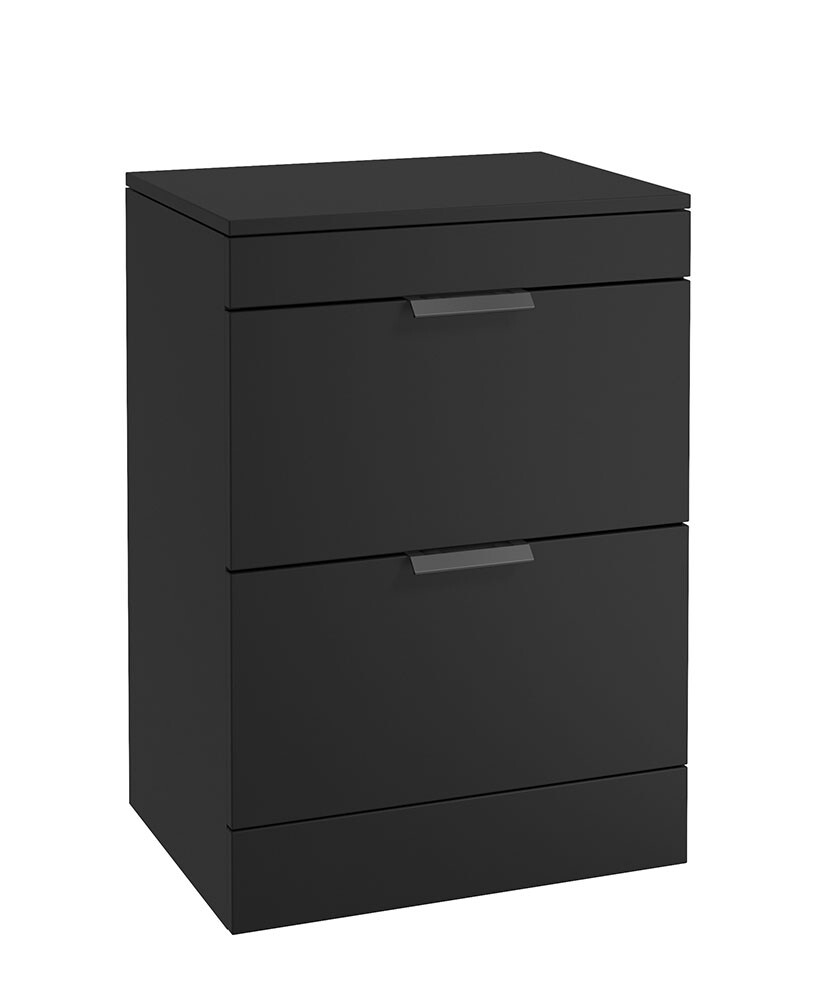SONAS STOCKHOLM 60cm Floor Standing Two Drawer Matt Khaki Countertop Vanity Unit - Matt Black Handle