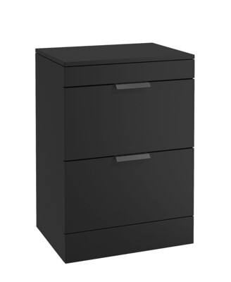 SONAS STOCKHOLM 60cm Floor Standing Two Drawer Matt Khaki Countertop Vanity Unit - Matt Black Handle