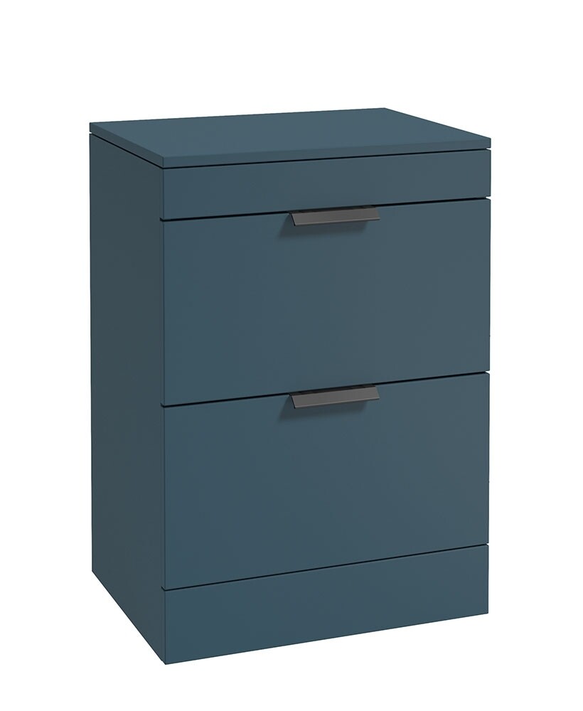 SONAS STOCKHOLM 60cm Floor Standing Two Drawer Matt Ocean Blue Countertop Vanity Unit - Matt Black Handle