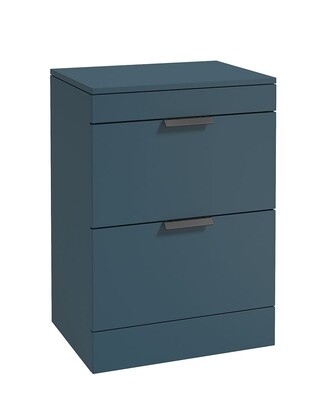 SONAS STOCKHOLM 60cm Floor Standing Two Drawer Matt Ocean Blue Countertop Vanity Unit - Matt Black Handle