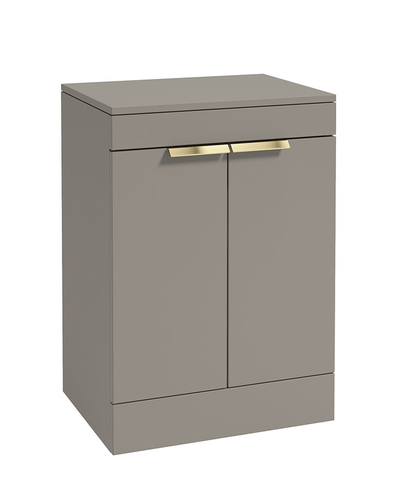 SONAS STOCKHOLM 60cm Floor Standing Two Door Matt Arctic Grey Countertop Vanity Unit - Brushed Gold Handle
