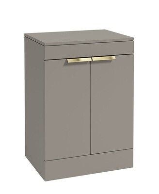 SONAS STOCKHOLM 60cm Floor Standing Two Door Matt Arctic Grey Countertop Vanity Unit - Brushed Gold Handle