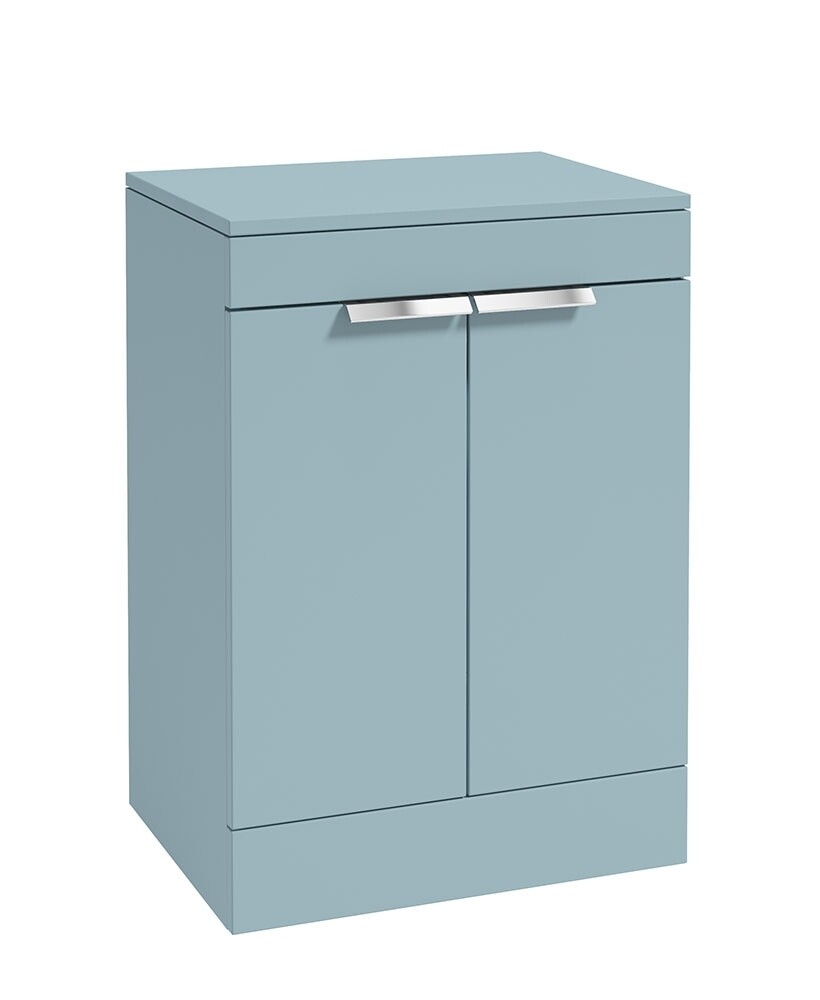 SONAS STOCKHOLM 60cm Floor Standing Two Door Matt Morning Sky Blue Countertop Vanity Unit - Brushed Chrome Handle