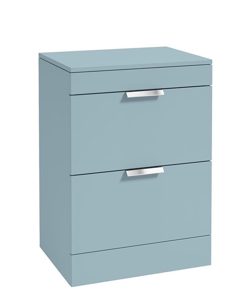SONAS STOCKHOLM 60cm Floor Standing Two Drawer Matt Morning Sky Blue Countertop Vanity Unit - Brushed Chrome Handle